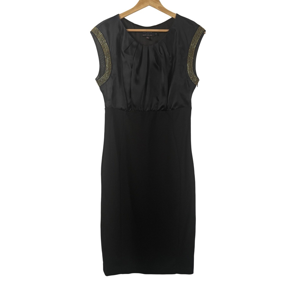 Ted Baker Black Studded Sheath Dress‎ Rhinestone Button Back Size 3 Womens 8